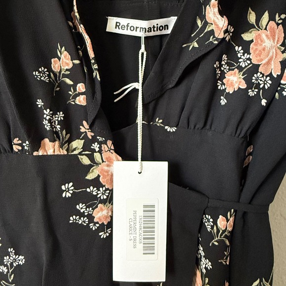 Reformation Peppermint Dress‎ Clarice Floral Black Maxi Ruffle Sleeves Small NWT - Picture 6 of 8